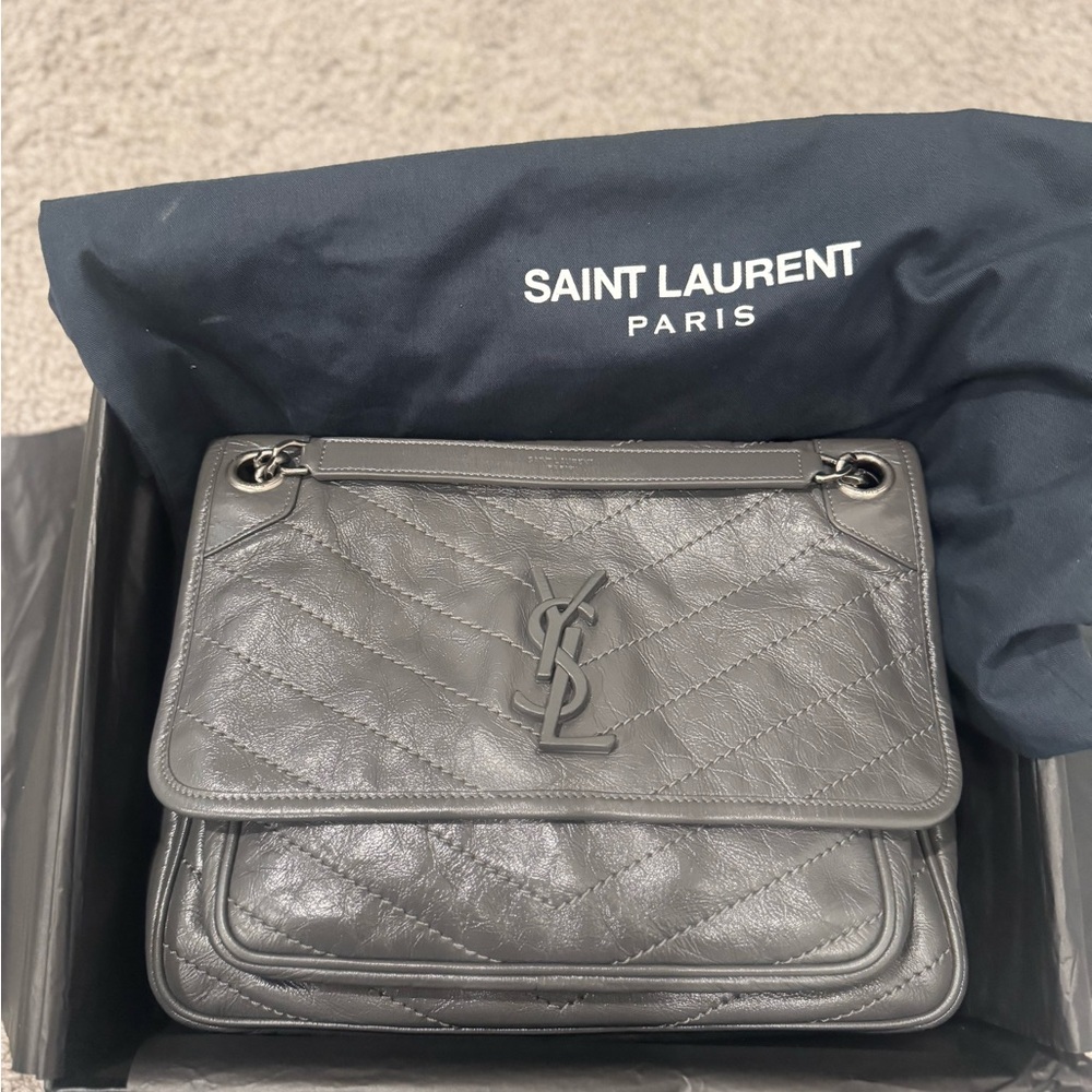 Saint Laurent Nikki Medium Gray Quilted Leather Bag